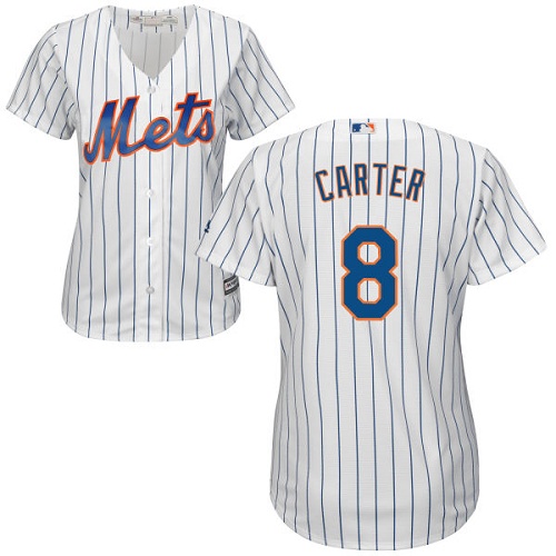 Mets #8 Gary Carter White(Blue Strip) Home Women's Stitched MLB Jersey - Click Image to Close